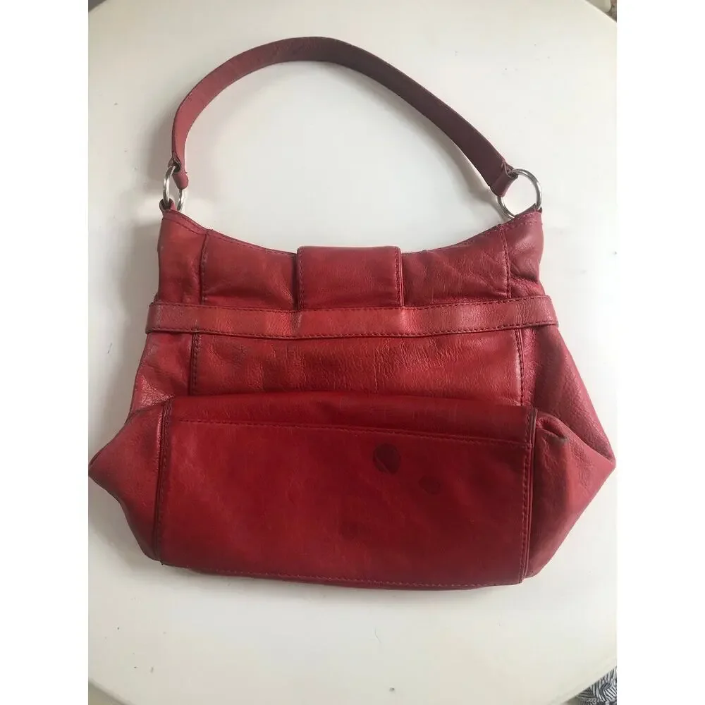 Michael Kors Red Leather Studded Hobo Shoulder Handbag Purse
